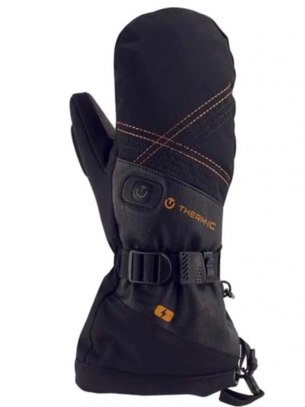 Thermic Heated Ski Mittens in Black with Orange Accents